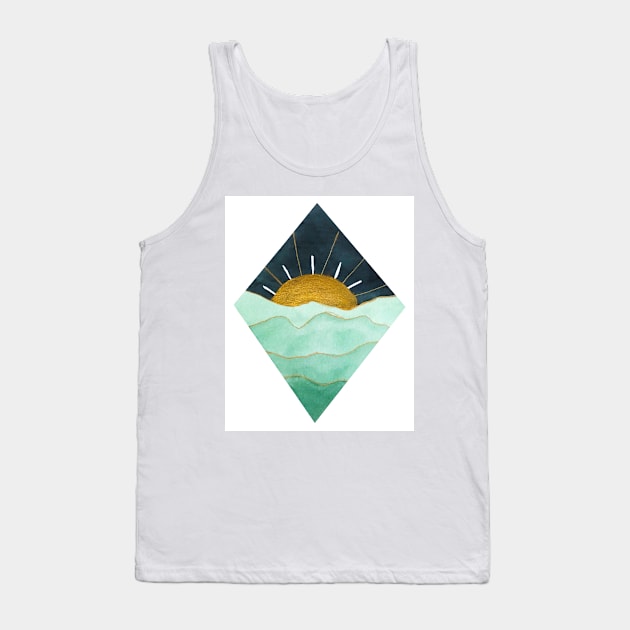 Green and Gold Sunset Tank Top by ayemfid